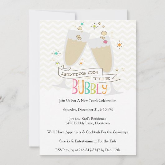 Bubble Champagne Oudejaarsavond Party Kaart (Voorkant)