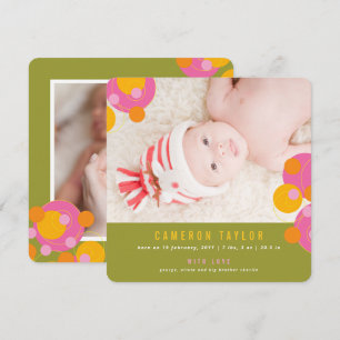 Bubble Circles Fuchsia Pink Girl Baby Aankondiging