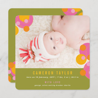 Bubble Circles Fuchsia Pink Girl Baby Aankondiging