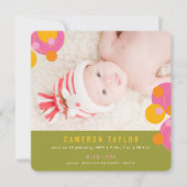 Bubble Circles Fuchsia Pink Girl Baby Aankondiging (Voorkant)