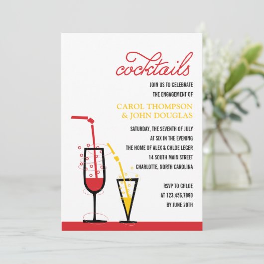 Bubble Cocktails Engagement Party - Uitnodiging (Staand voorkant)