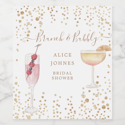 Bubble Cocktails Gouden Glitter Bruids Brunch Invi Wijn Etiket (Enkel label)