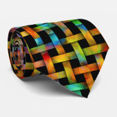 Bubble Colors Wood Weave Pattern on Black Stropdas (Opgerold)