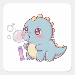 Bubble Dino – Playful & Kawaii! Vierkante Sticker