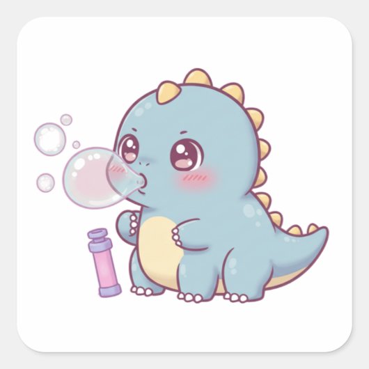 Bubble Dino – Playful & Kawaii! Vierkante Sticker (Voorkant)