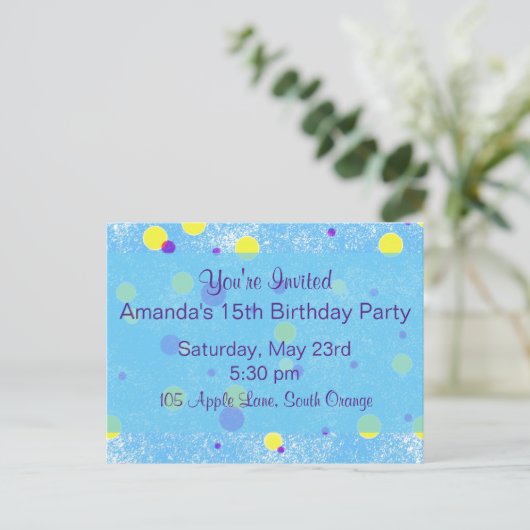 Bubble Dot Birthday Invite Uitnodiging Briefkaart (Staand voorkant)