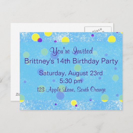 Bubble Dot Birthday Invite Uitnodiging Briefkaart (Voorkant / Achterkant)
