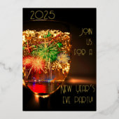 Bubble en vuurwerk met goud - nieuwjaarsfeest folie uitnodiging (Voorkant)