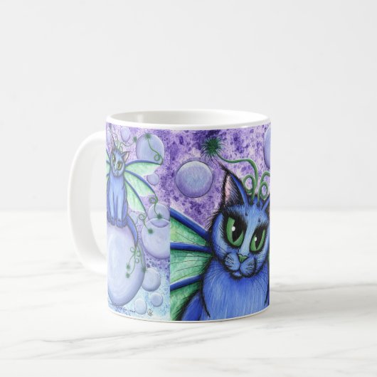 Bubble Fairy Cat Fantasy Winged Cat Art Mok (Voorkant links)