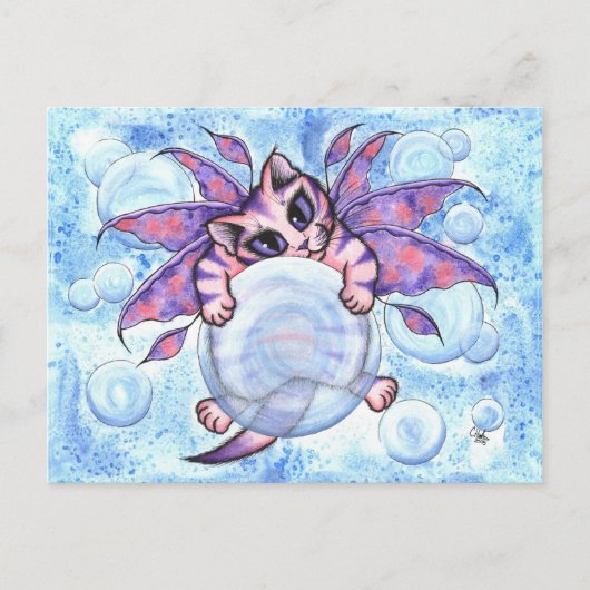 Bubble Fairy Kitten Fantasy Cat Art Briefkaart (Voorkant)