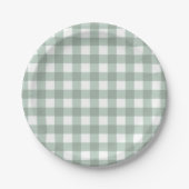 Bubble Frogs Gingham - salie lauriergroen plaid. Papieren Bordje (Voorkant)