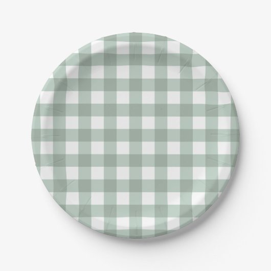 Bubble Frogs Gingham - salie lauriergroen plaid. Papieren Bordje (Voorkant)