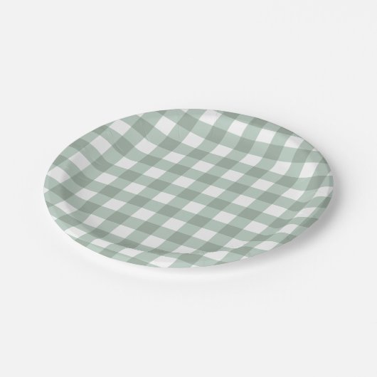 Bubble Frogs Gingham - salie lauriergroen plaid. Papieren Bordje (Gekanteld)
