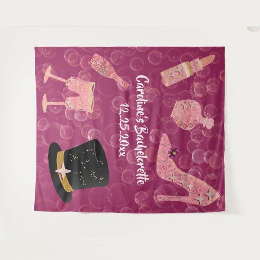 Bubble Glitter Champagne Bachelorette Party Tapest Wandkleed (Voorkant (horizontaal))