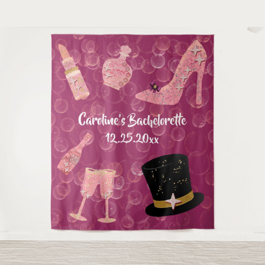 Bubble Glitter Champagne Bachelorette Party Tapest Wandkleed (Voorkant)