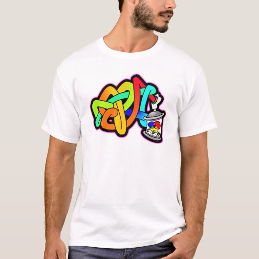 BUBBLE GRAFFITI SPRAY KAN KUNNEN KUNNEN DOORGAAN D T-SHIRT (Voorkant)