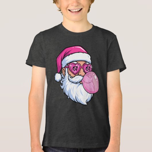 Bubble Gum 6 7 Santa Christmas  Tri-Blend Shirt (Voorkant)