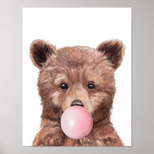 Bubble Gum Baby Beer Welp Kinderkamer Bosachtig Poster
