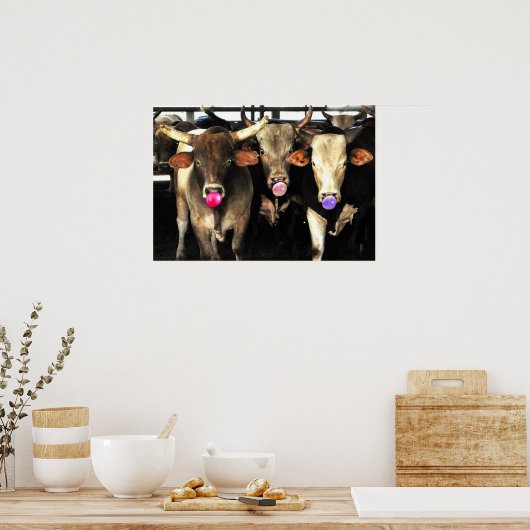 Bubble Gum Baling Rodeo Bull Koeien Westerne Kunst Poster (Keuken)