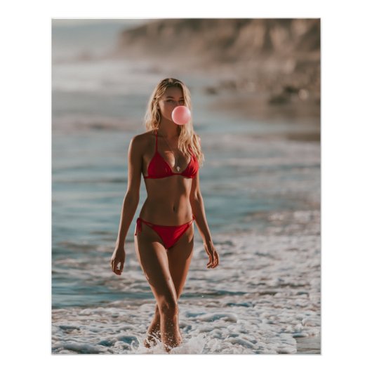 Bubble Gum Beach Babe Kust Zomer Muur Kunst Perfect Poster (Voorkant)