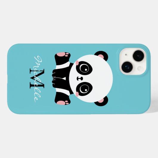 Bubble Gum Blauwe Panda Monogram Aangepaste Naam Case-Mate iPhone Case (Achterkant (horizontaal))
