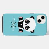 Bubble Gum Blauwe Panda Monogram Aangepaste Naam iPhone Hoesje (Achterkant horizontaal)