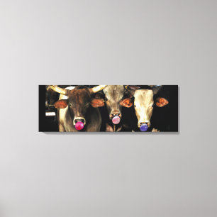 Bubble Gum Blowing Rodeo Bull Koeien Westerne Pop  Canvas Afdruk