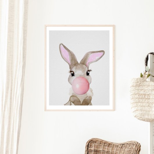 Bubble Gum Bunny Cub Nursery Child Woodland Poster