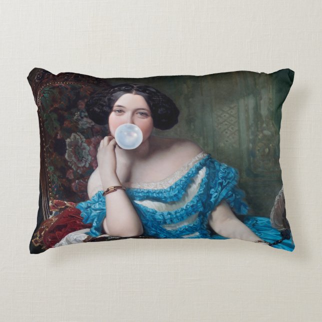 Bubble gum Diva in blauw satijn Accent Kussen (Voorkant)