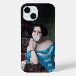 Bubble gum Diva in blauw satijn iPhone 15 Case