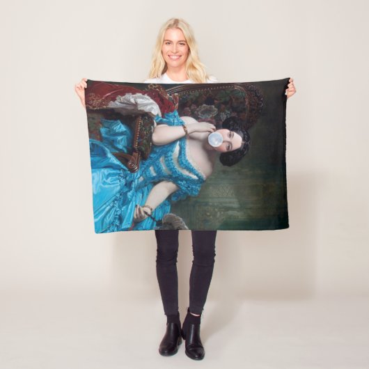 Bubble gum Diva in blauw satijn Fleece Deken (In situ)