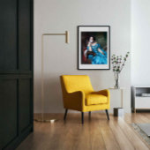 Bubble gum Diva in blauw satijn Foto Afdruk