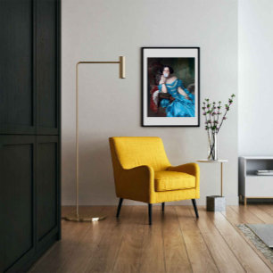 Bubble gum Diva in blauw satijn Foto Afdruk