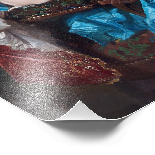 Bubble gum Diva in blauw satijn Foto Afdruk (Hoek)