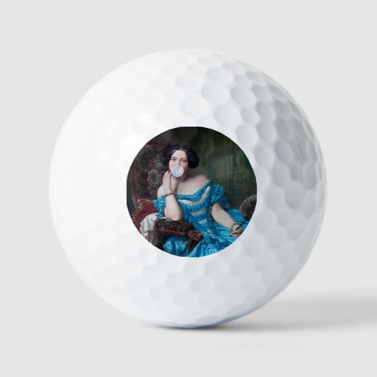 Bubble gum Diva in blauw satijn Golfballen (Voorkant)