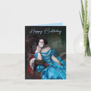 Bubble gum Diva in blauw satijn Happy Birthday Kaart