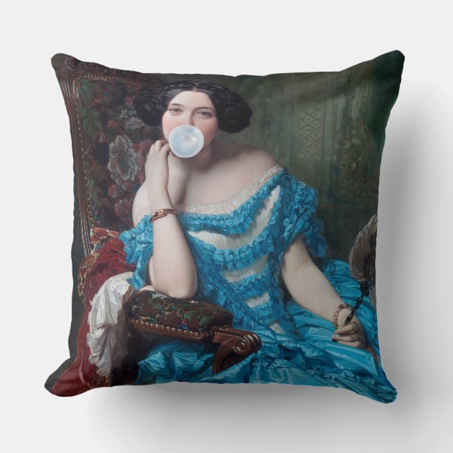Bubble gum Diva in blauw satijn Kussen (Voorkant)