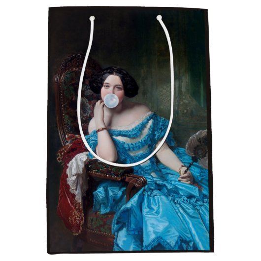 Bubble gum Diva in blauw satijn Medium Cadeauzakje (Voorkant)