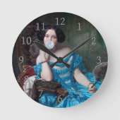 Bubble gum Diva in blauw satijn Ronde Klok (Voorkant)