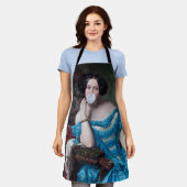 Bubble gum Diva in blauw satijn Schort (Gedragen)