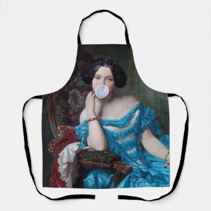 Bubble gum Diva in blauw satijn Schort