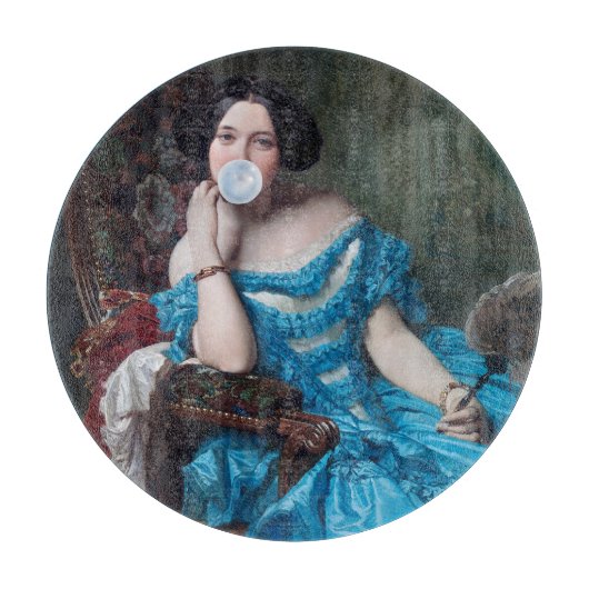 Bubble gum Diva in blauw satijn Snijplank (Voorkant)