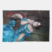 Bubble gum Diva in blauw satijn Theedoek (Horizontaal)