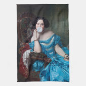 Bubble gum Diva in blauw satijn Theedoek (Verticaal)