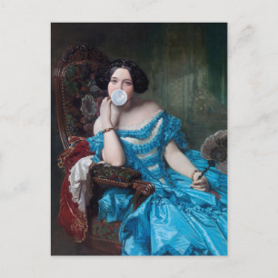Bubble gum Diva in blauwe satijn Briefkaart
