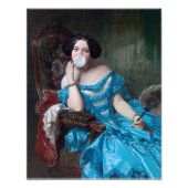 Bubble gum Diva in blauwe satijn Foto Afdruk (Voorkant)