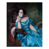 Bubble gum Diva in blauwe satijn Perfect Poster (Voorkant)