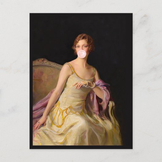 Bubble Gum Diva in Gele Jurk Briefkaart (Voorkant)
