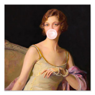 Bubble Gum Diva in Gele Jurk  Foto Afdruk