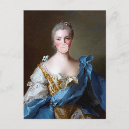 Bubble gum diva met Blauwe Vlinder Briefkaart (Voorkant)